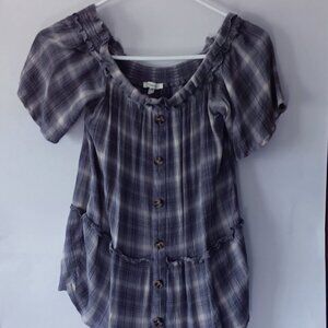 MAURICES Blue and White Plaid Off the Shoulder Blouse Size XS